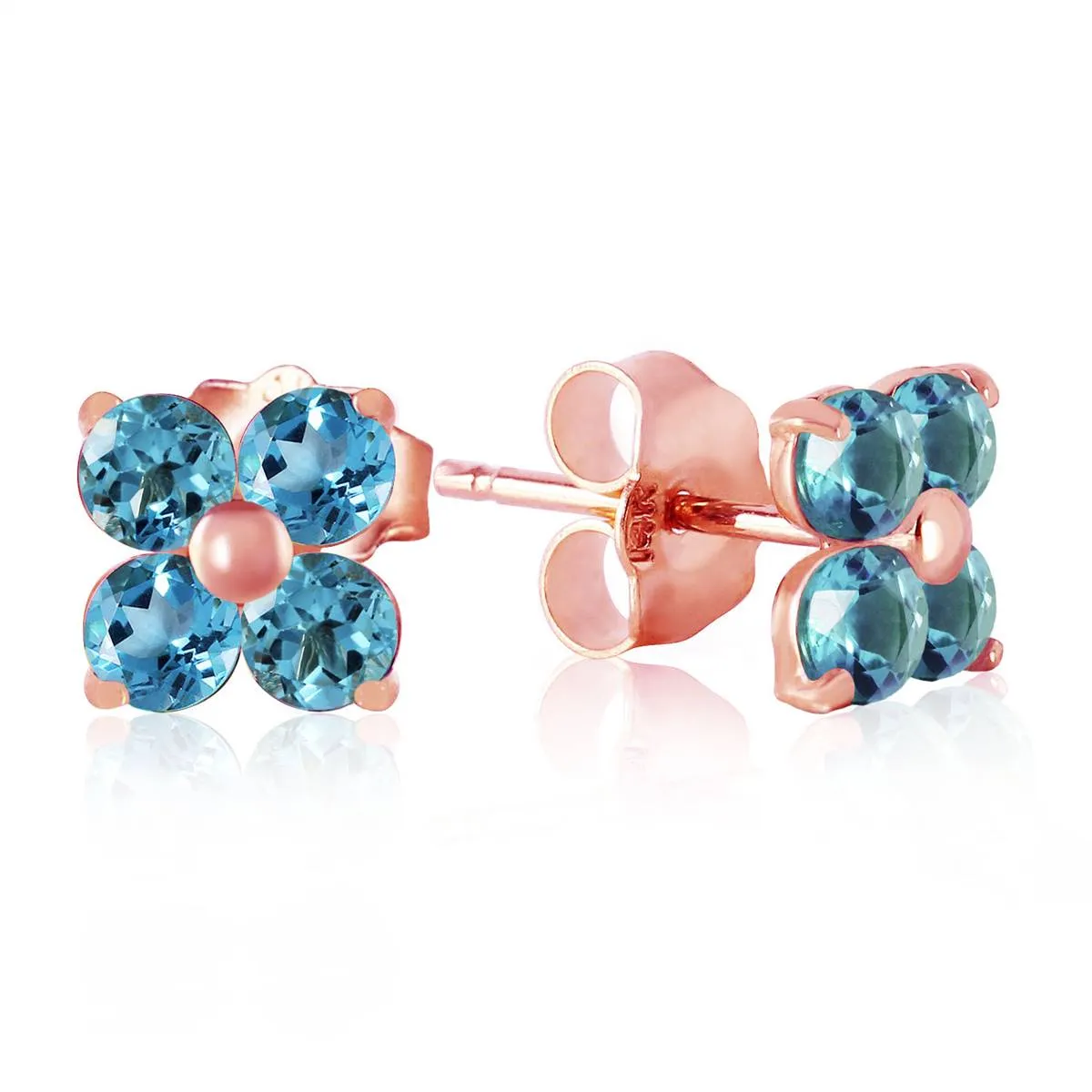 1.15 Carat 14K Solid Rose Gold Stud Earrings Blue Topaz