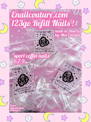 123go Refill  Nails Sport Coffin (Soft Gel Nail Tips- Clear Cover Full Nail Extensions - Pre-shaped Acrylic False Gelly Nail Tips Refill Sizes for DIY Salon Nail Extensions)