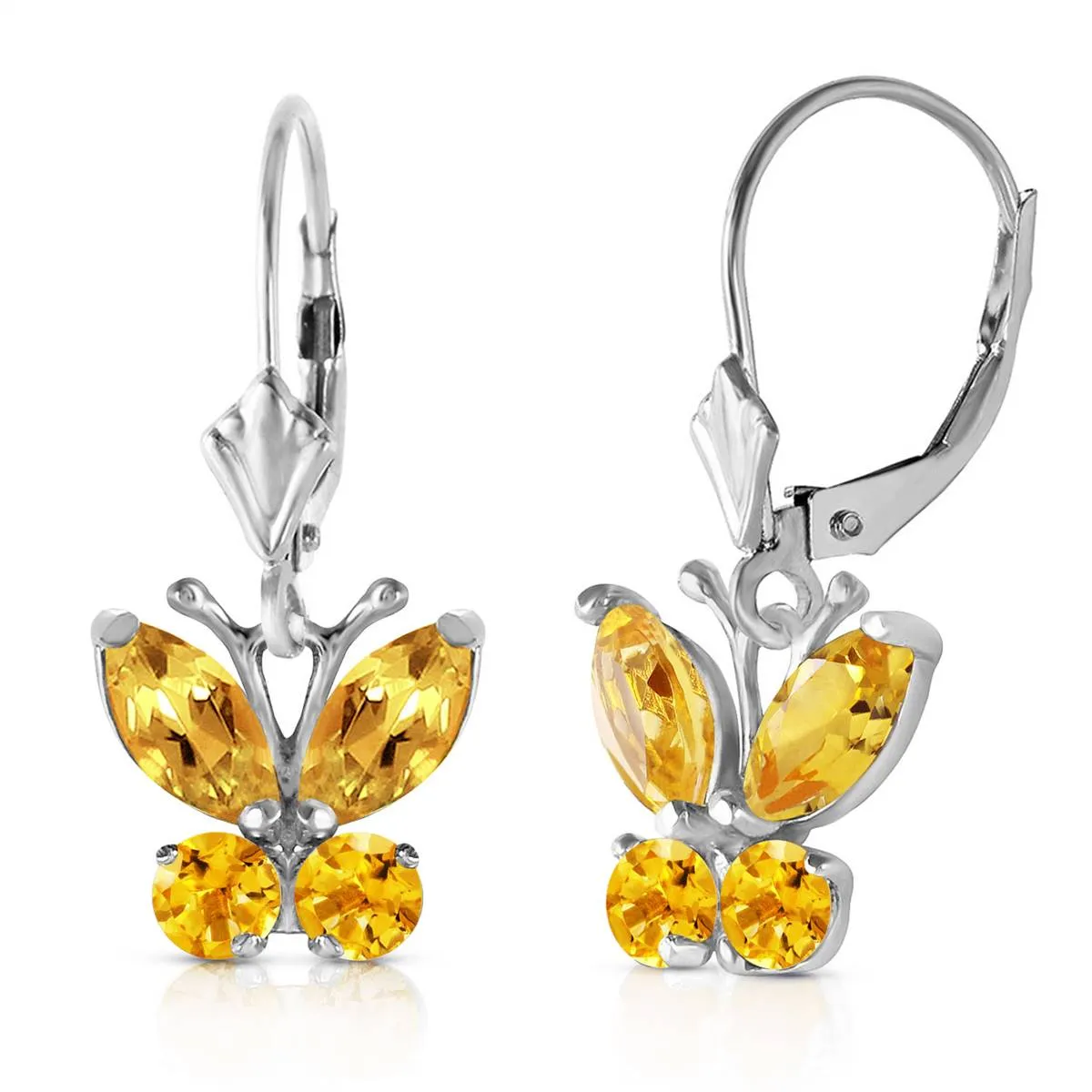 1.24 Carat 14K Solid White Gold Butterfly Earrings Citrine