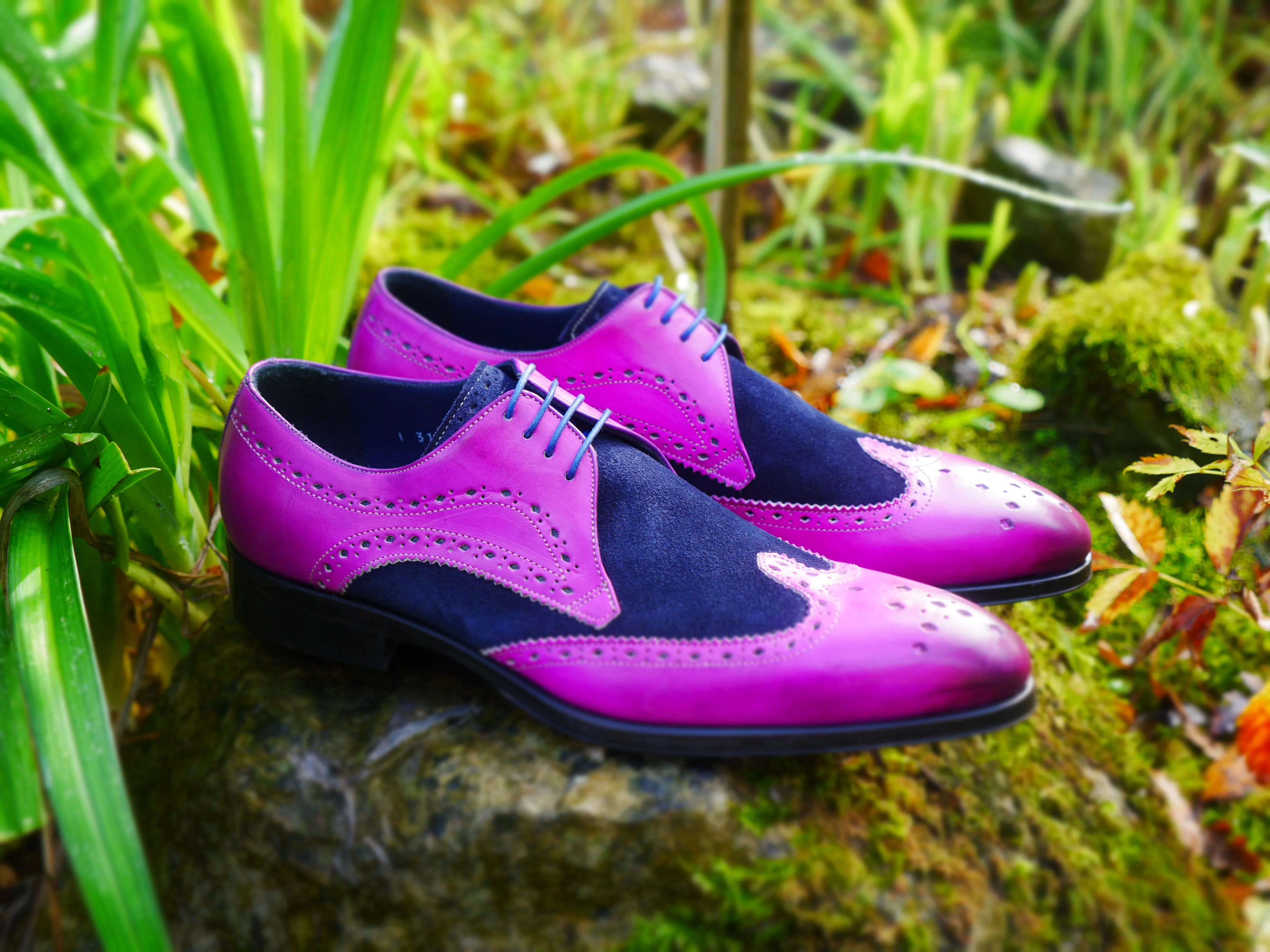 1312 - Fuchsia and Navy Suede Brogue