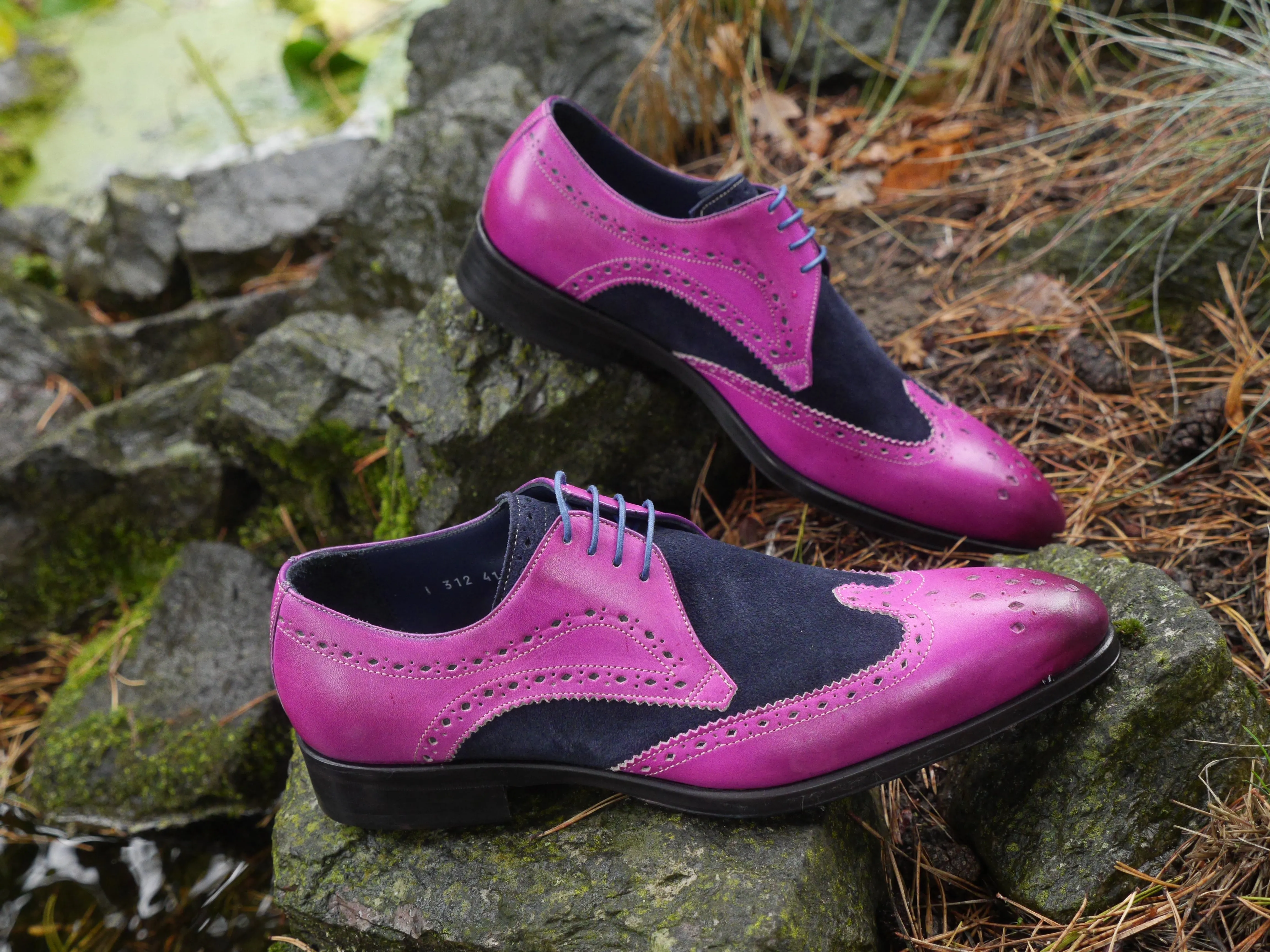 1312 - Fuchsia and Navy Suede Brogue