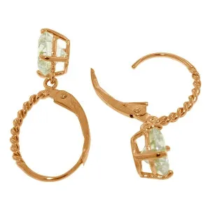 14K Solid Rose Gold Cubic Zirconia Leverback Gemstone Earrings