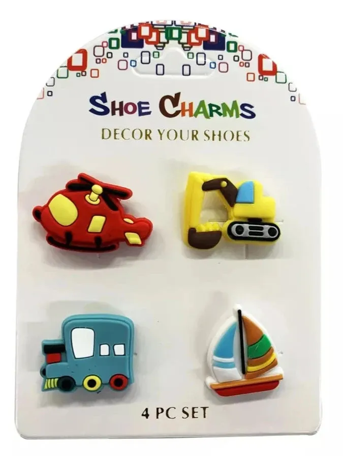 4 Pcs Transportation Shoe Charms For Croc Shoes -Helicopter,Boat,Train,Excavator