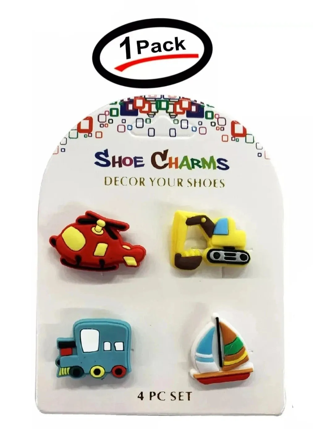 4 Pcs Transportation Shoe Charms For Croc Shoes -Helicopter,Boat,Train,Excavator