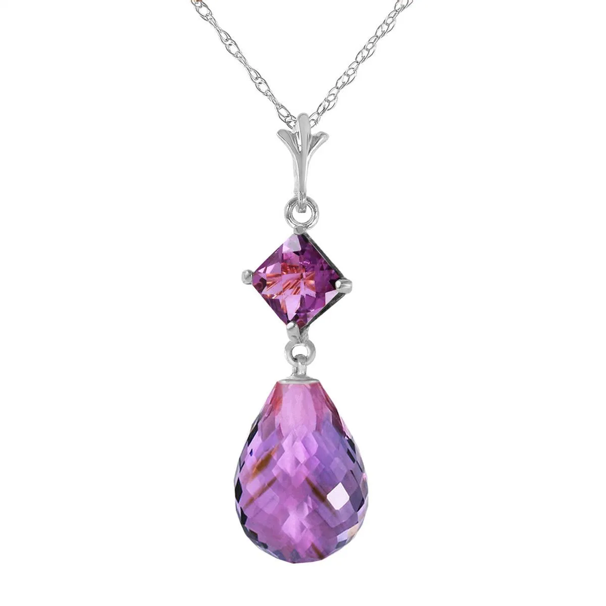 5.5 Carat 14K Solid White Gold Misted Petals Amethyst Necklace