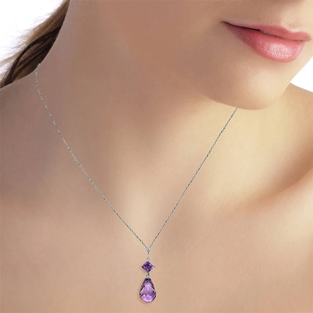 5.5 Carat 14K Solid White Gold Misted Petals Amethyst Necklace