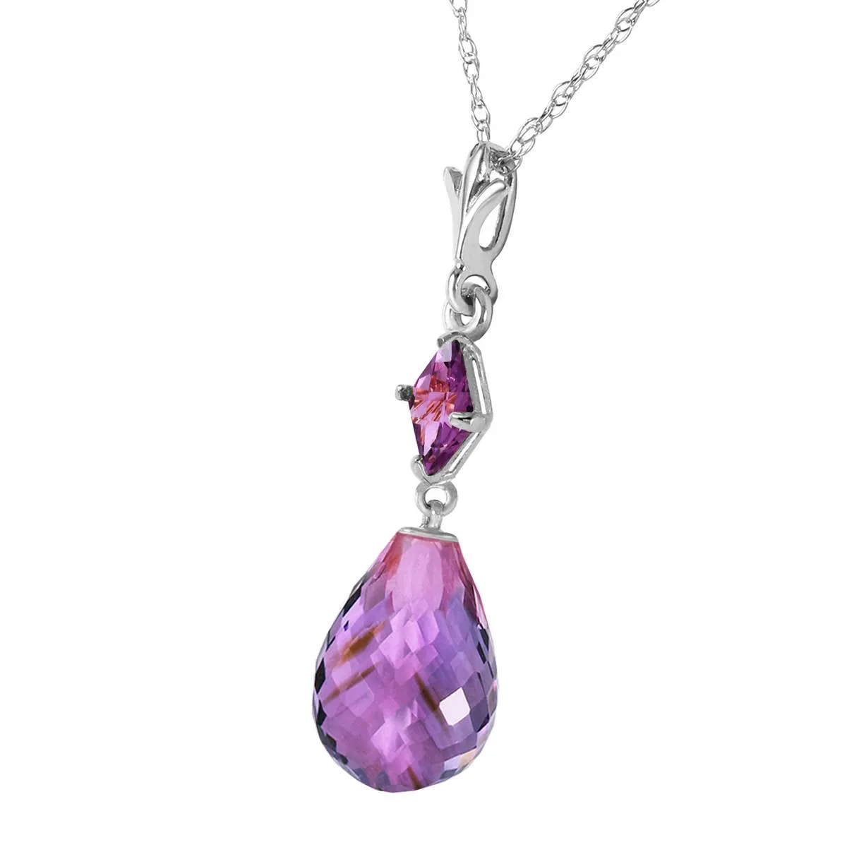 5.5 Carat 14K Solid White Gold Misted Petals Amethyst Necklace