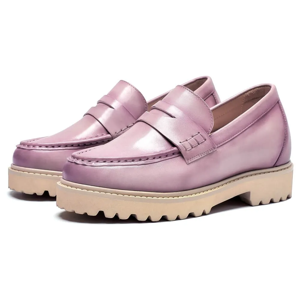 7 CM / 2.76 Inches - CMR CHAMARIPA Height Increasing Shoes For Women - Hidden Heel Shoes - Women's Distressed Lavanda Lilac Leather Boat Shoes