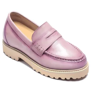 7 CM / 2.76 Inches - CMR CHAMARIPA Height Increasing Shoes For Women - Hidden Heel Shoes - Women's Distressed Lavanda Lilac Leather Boat Shoes