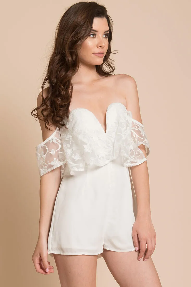 Adeline Lace Open Back Club Party Romper White