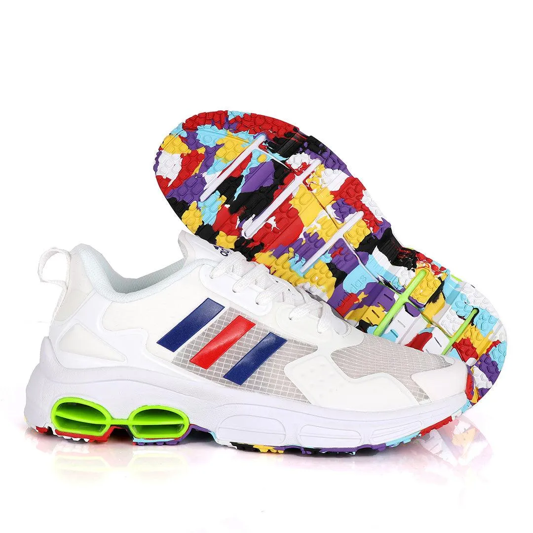 Adidas Sleek White Sneakers With Multi-Colored Sole