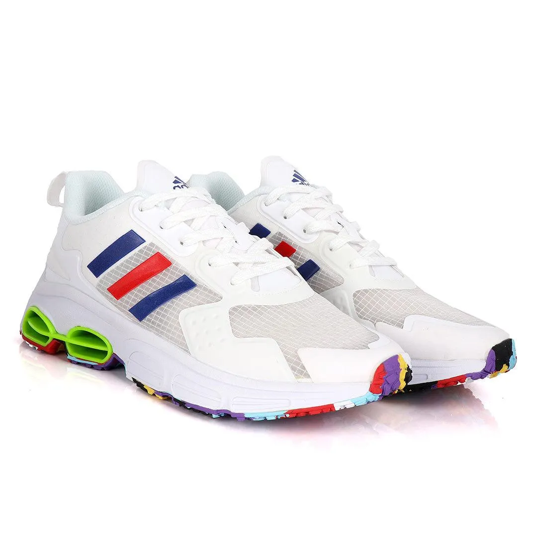 Adidas Sleek White Sneakers With Multi-Colored Sole