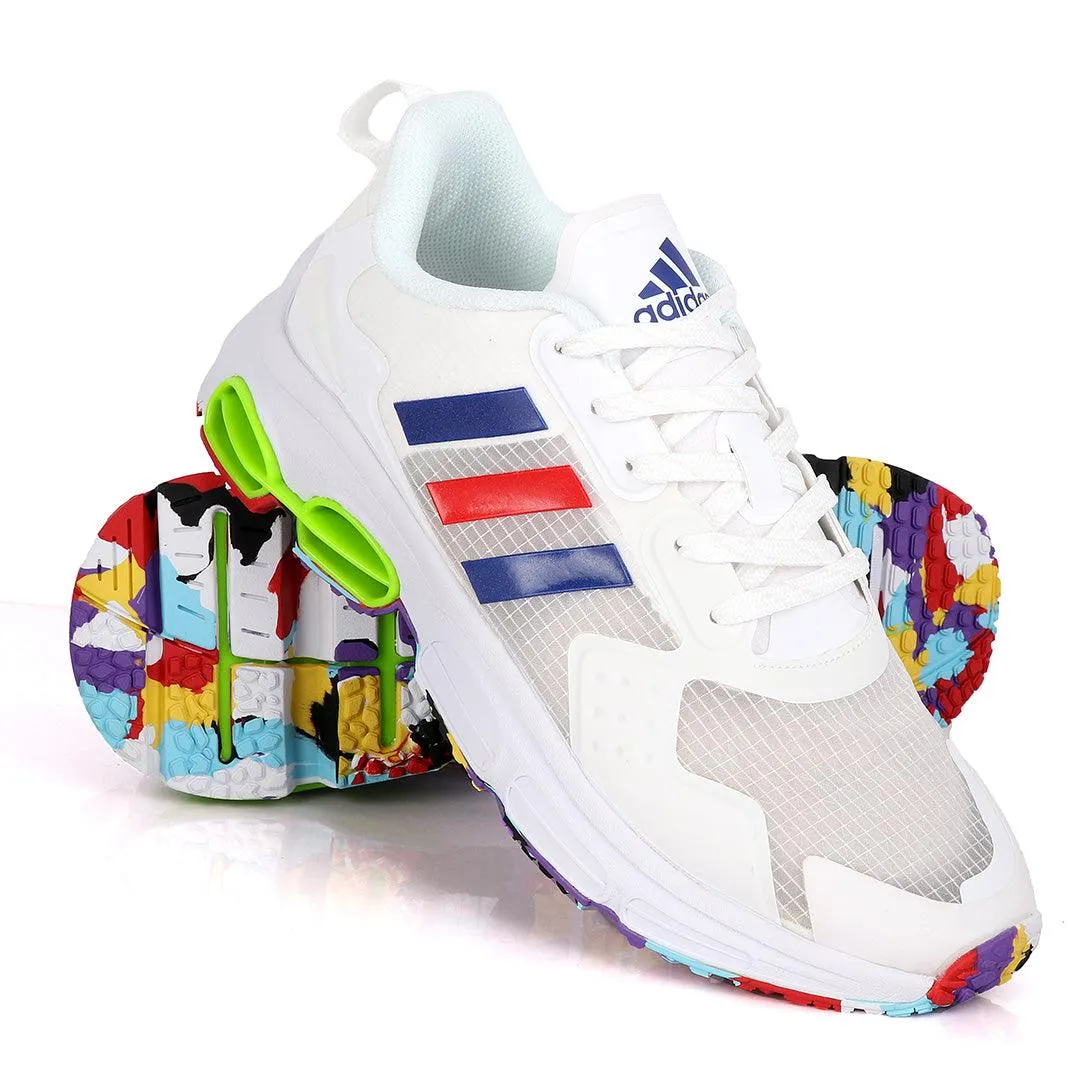 Adidas Sleek White Sneakers With Multi-Colored Sole