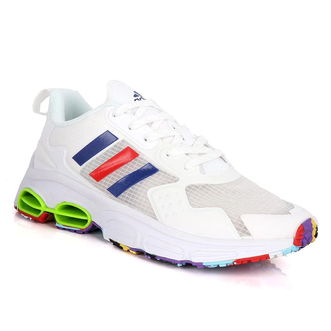 Adidas Sleek White Sneakers With Multi-Colored Sole