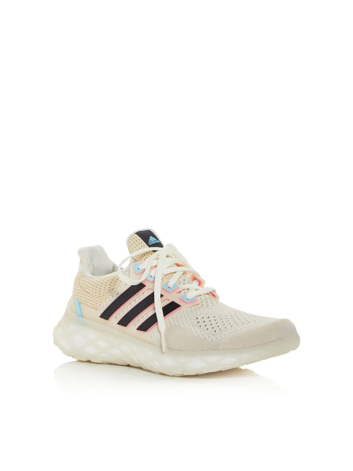 ADIDAS Womens Beige Mixed Media Tongue Logo Padded Collar Boost Midsole Breathable Cushioned Ultraboost Round Toe Wedge Lace-Up Sneakers Shoes