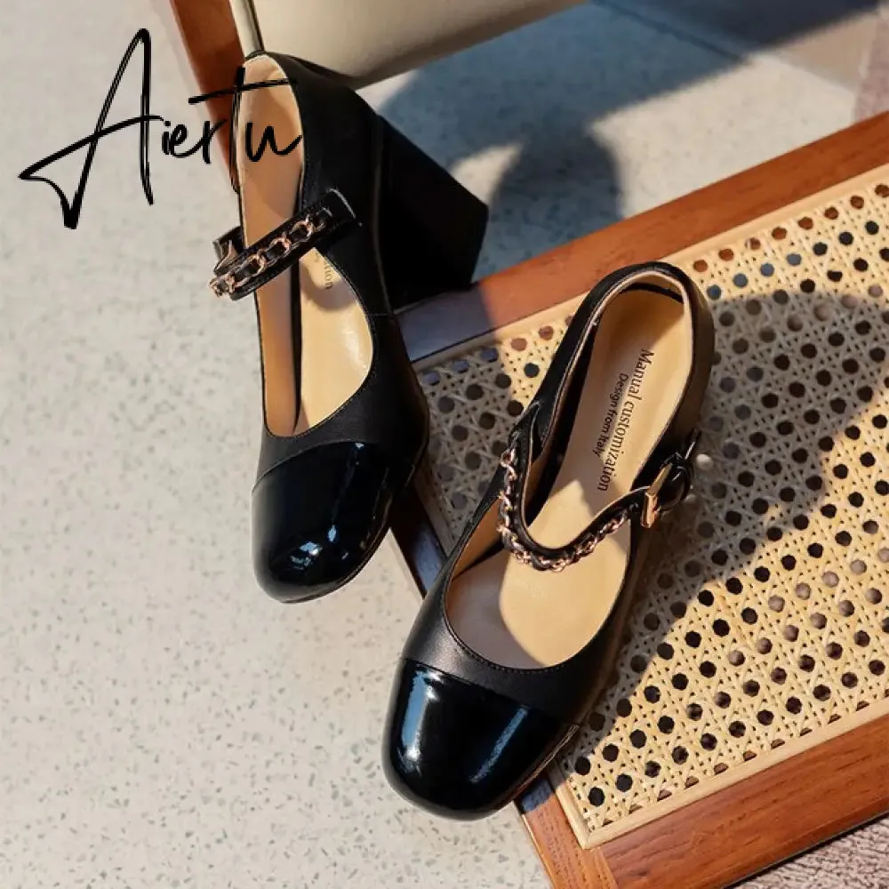 Aiertu Mixed Colors High Heels Pumps For Women Metal Buckle Genuine Leather Women'S Shoes Working Party Shoes For Women