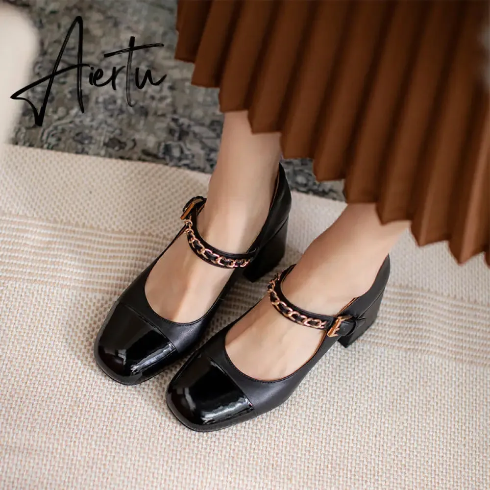 Aiertu Mixed Colors High Heels Pumps For Women Metal Buckle Genuine Leather Women'S Shoes Working Party Shoes For Women