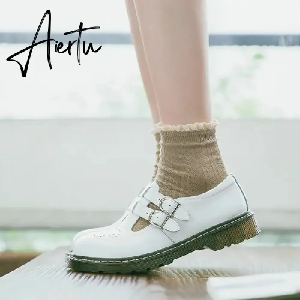 Aiertu New literary Retro Women's Shoes Thick Bottom Mori Girl Japanese Mary Jane Single Shoes College Style