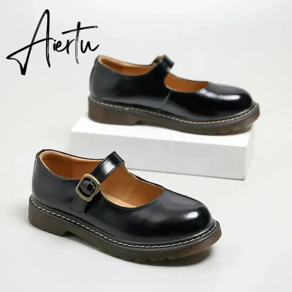 Aiertu New literary Retro Women's Shoes Thick Bottom Mori Girl Japanese Mary Jane Single Shoes College Style