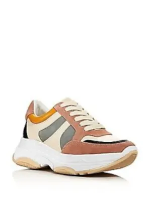 AQUA Womens Blush Multi Pink Mixed Media 1" Platform Cushioned Ike Round Toe Lace-Up Leather Athletic Sneakers Shoes