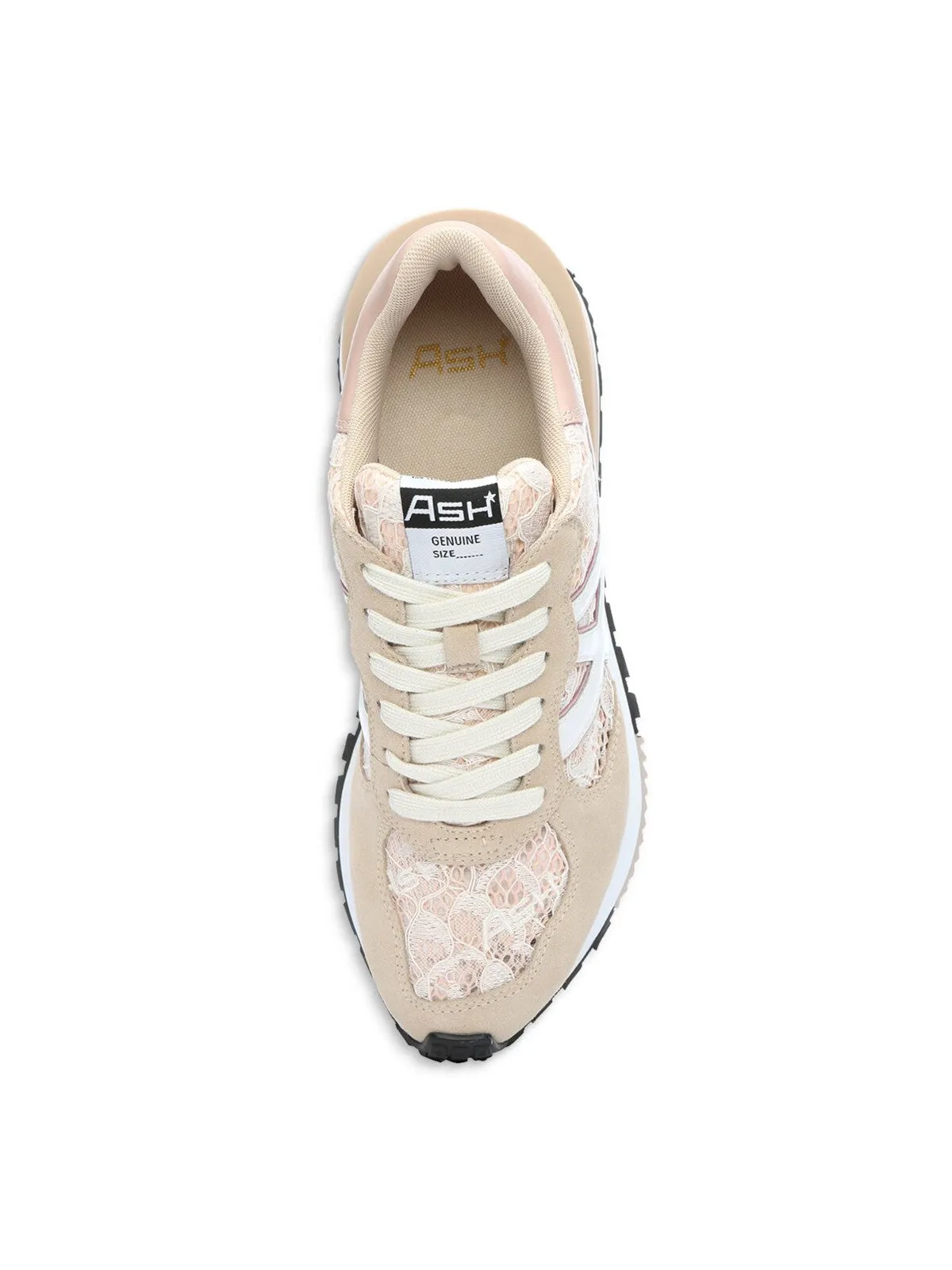 ASH Womens Beige Mixed Media Treaded 1" Platform Bumper Mesh Logo Cushioned Lace Ash Toxic Almond Toe Slip On Leather Sneakers Shoes