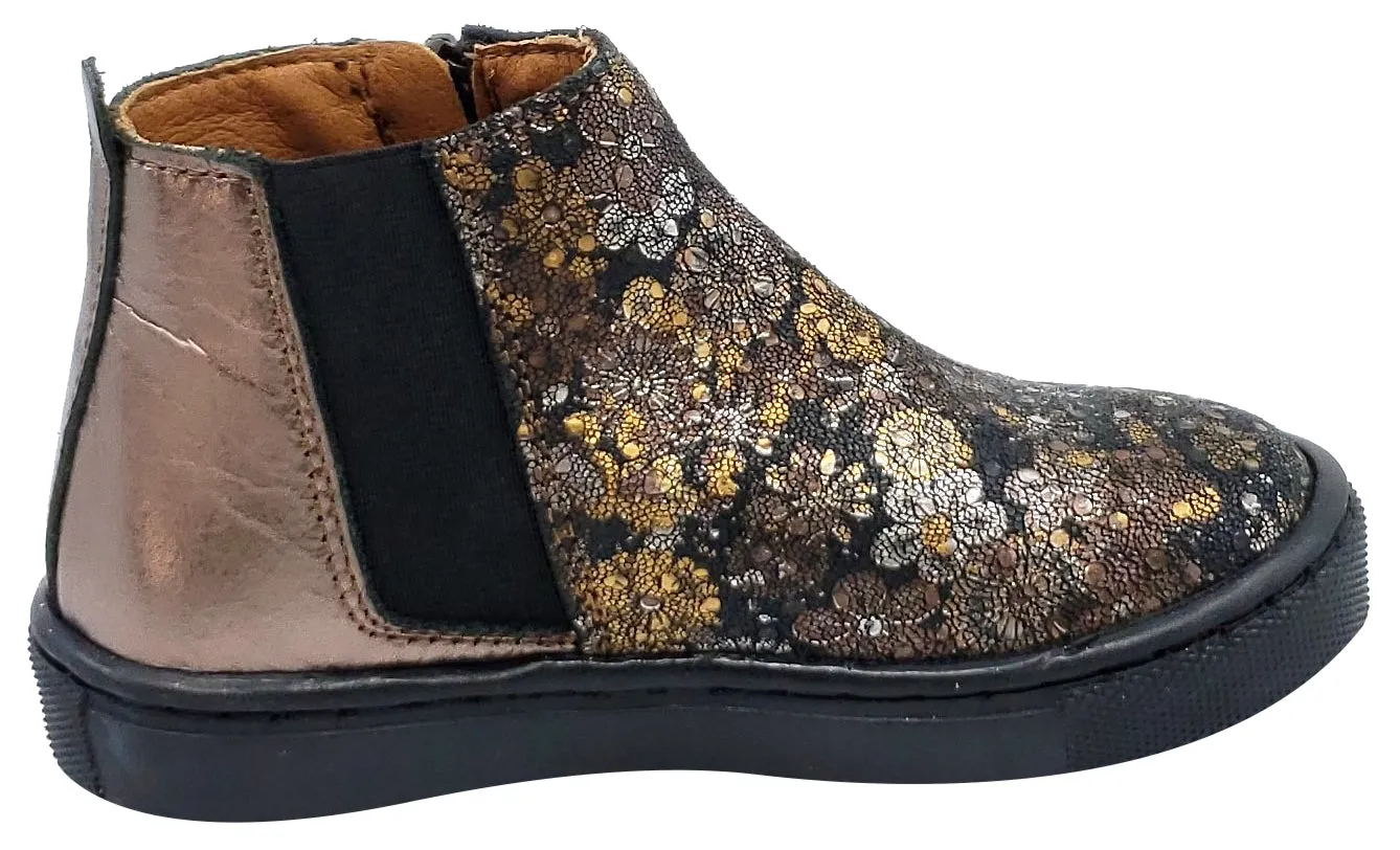 Atlanta Mocassin Girl's Size Zip Leather High-Top Sneaker Booties, Old Gold/Floral