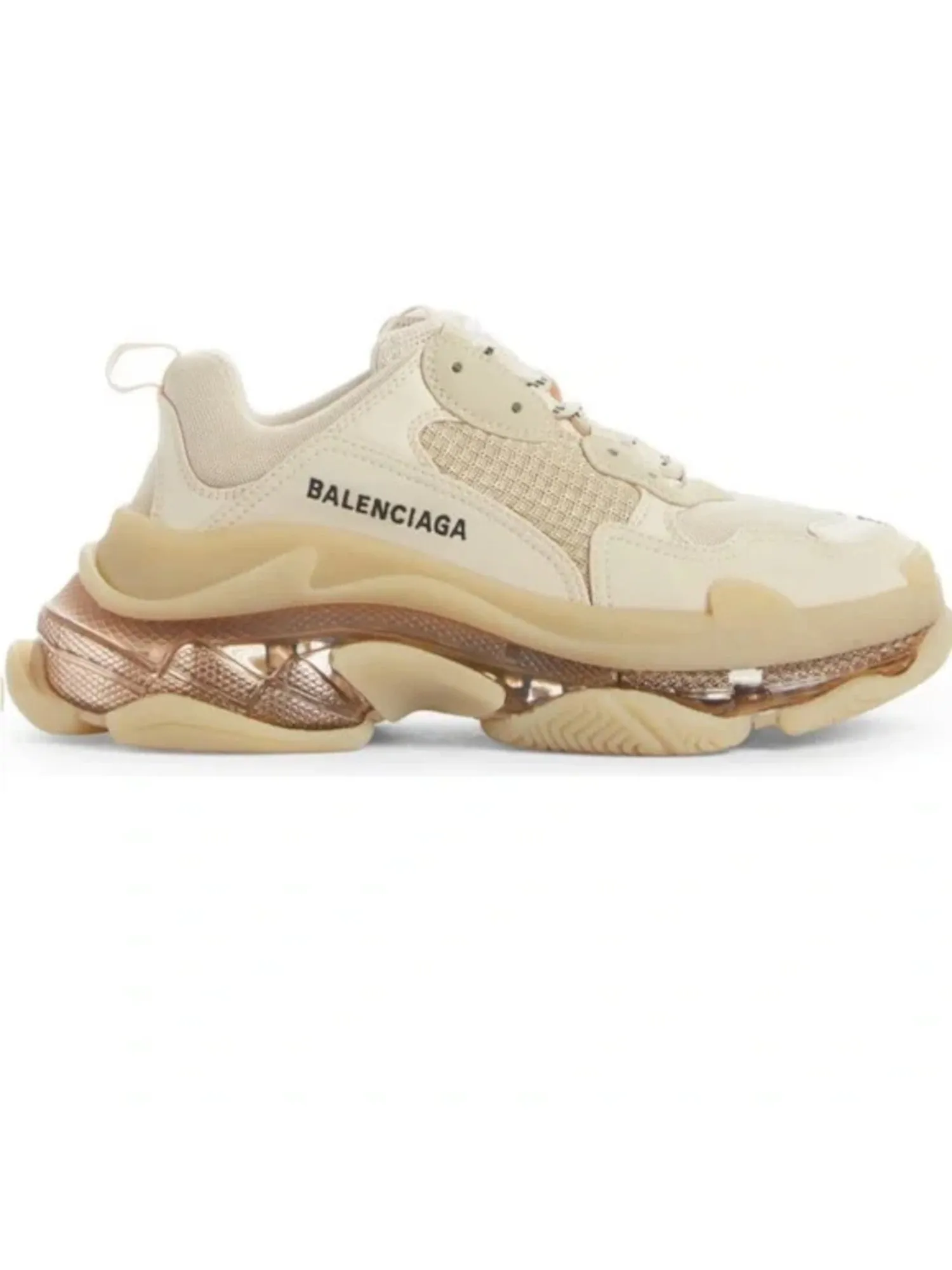 BALENCIAGA Womens Beige Mixed Media Back Pull-Tab Removable Insole Padded Triple S Round Toe Lace-Up Sneakers Shoes