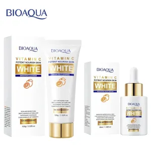 Bioaqua Pack 2 Vitamin C White Brighten Face Serum and Vitamin C Glowing Brighten Cleanser Oil Control DeepCleansing