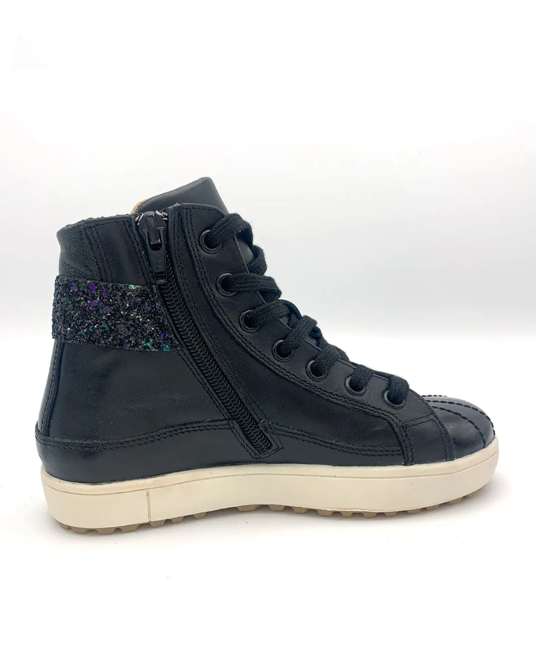 Black Ankle Length Leather Sneaker