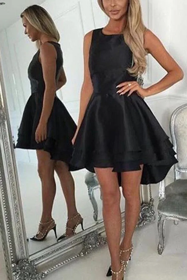 Black Boat High Low Short Prom Dress,Sleeveless Cheap Homecoming Dress,Party Dress SH192