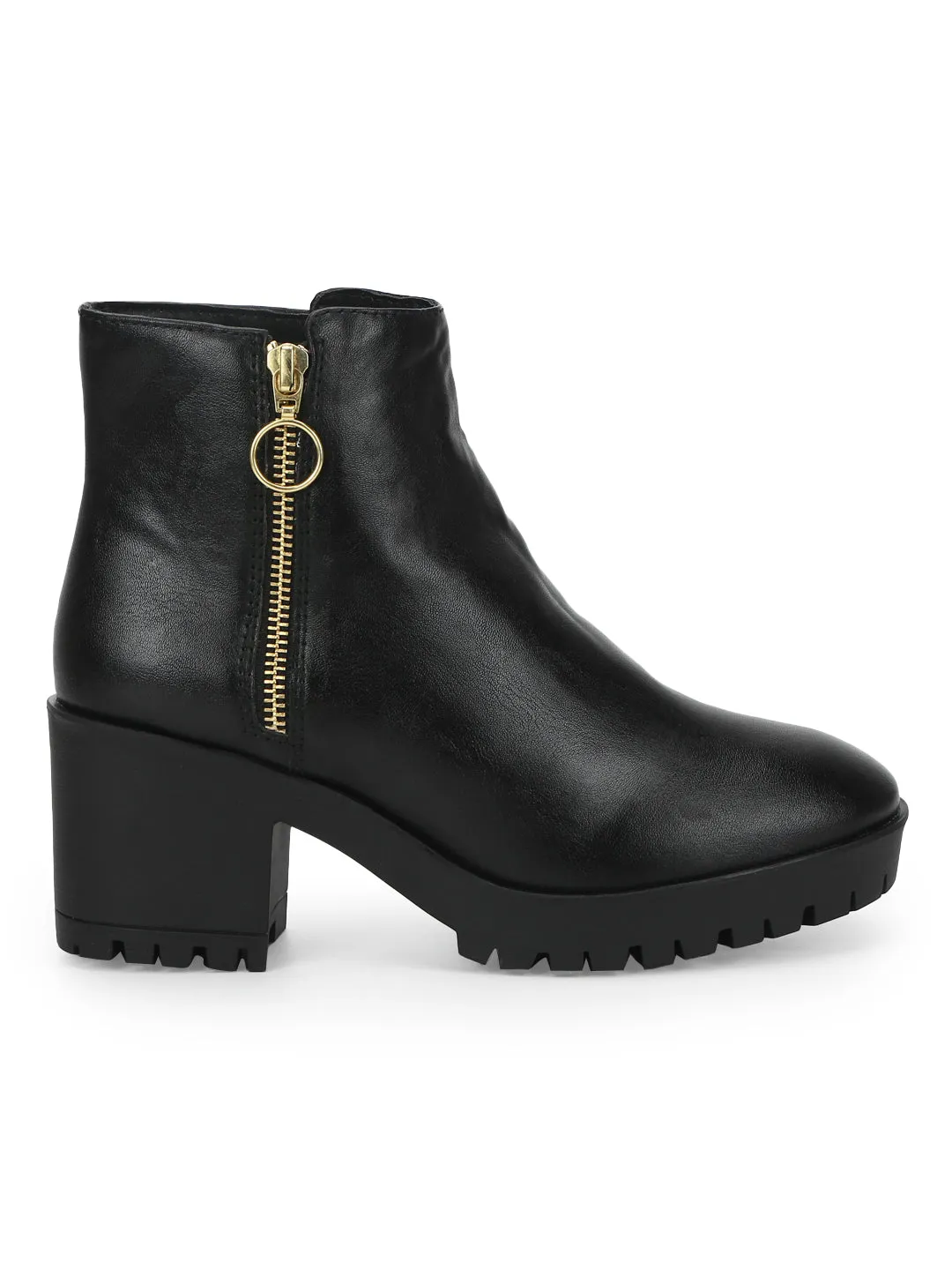 Black PU Zip Up Block Heel Ankle Boots (TC-ST-1200-BLKPU)