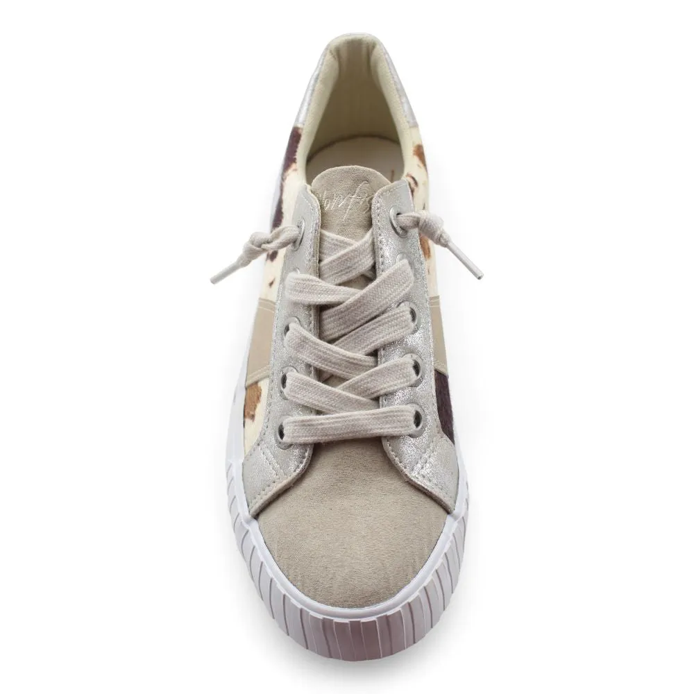 'Blowfish Malibu' Women's  Wave Sneaker - Cream Spots Faux Pony Hair / Ice Microsuede / Cream / Gold / Silver