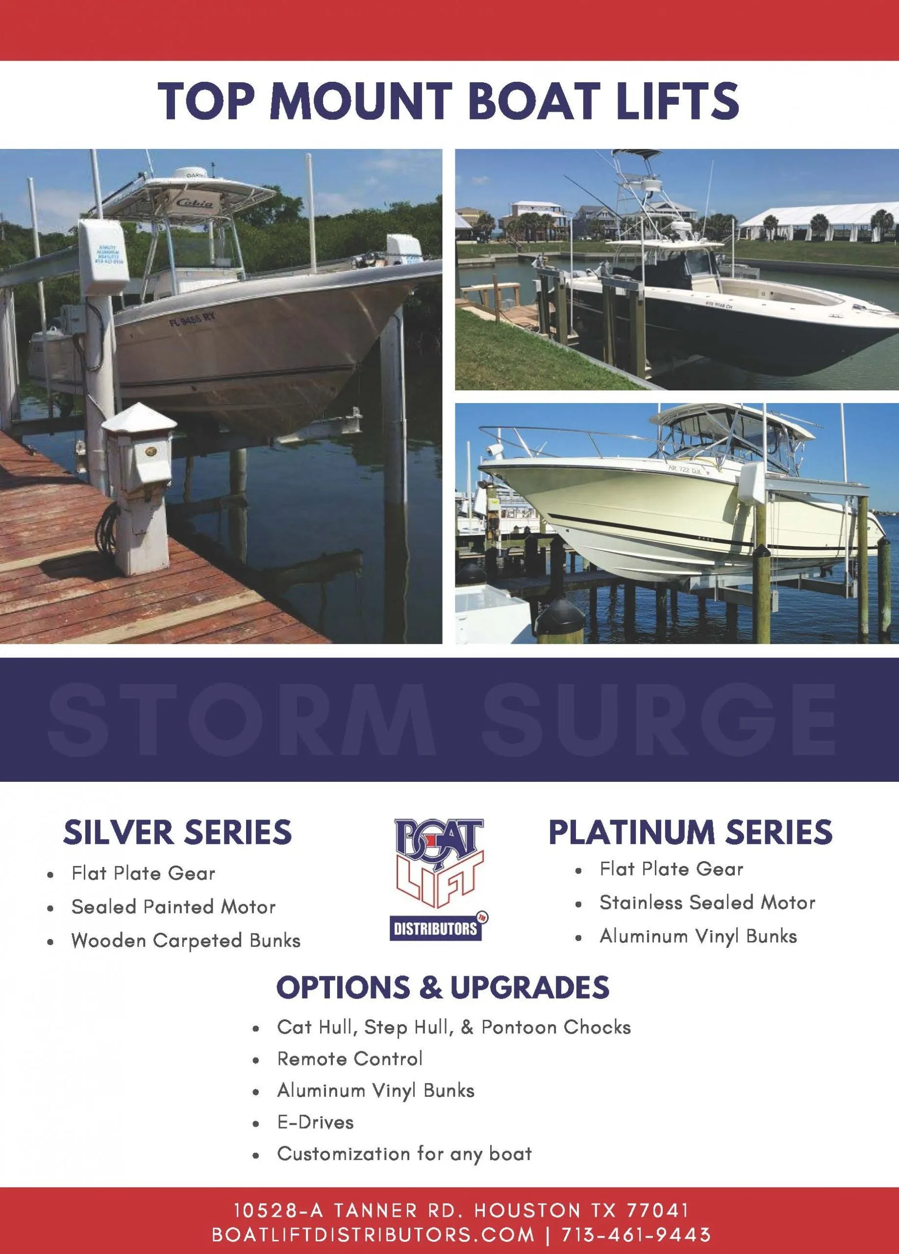 Boat Lift Distributors SS 24,000-LB Top Mount Boat Lift (4 Pile) | Storm Surge | Wireless Remote