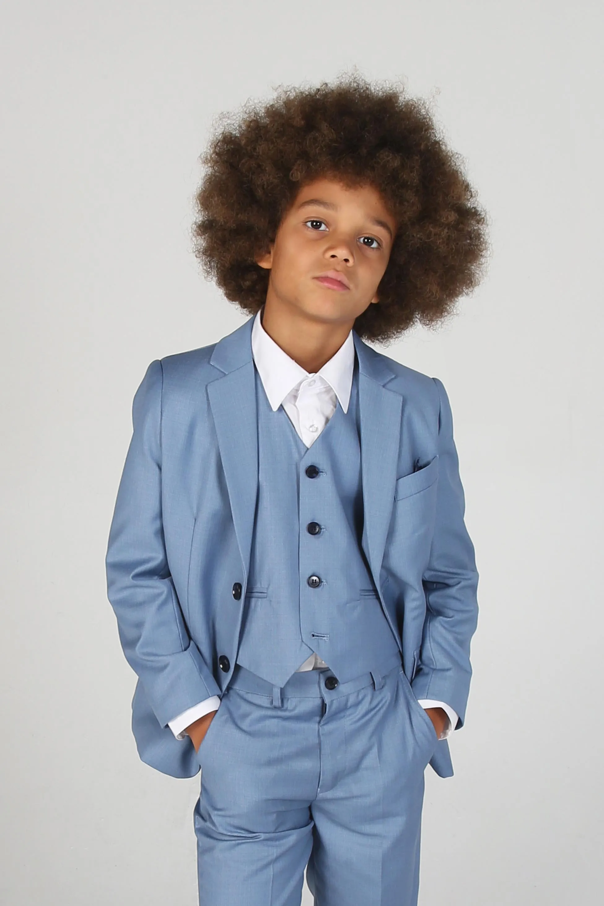 Boys Tailored Fit Suit Set In Sky Blue - Charles - Blue