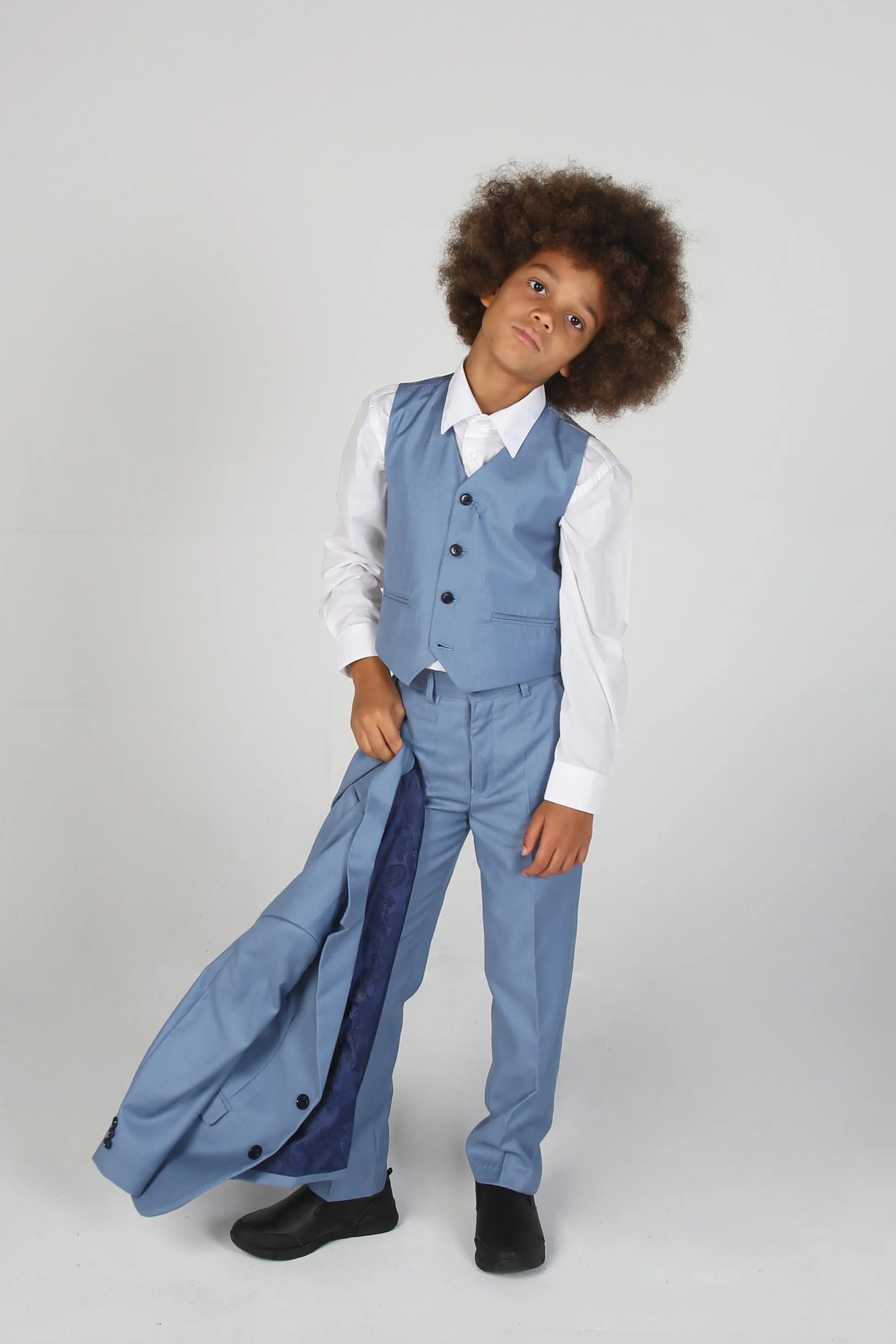 Boys Tailored Fit Suit Set In Sky Blue - Charles - Blue