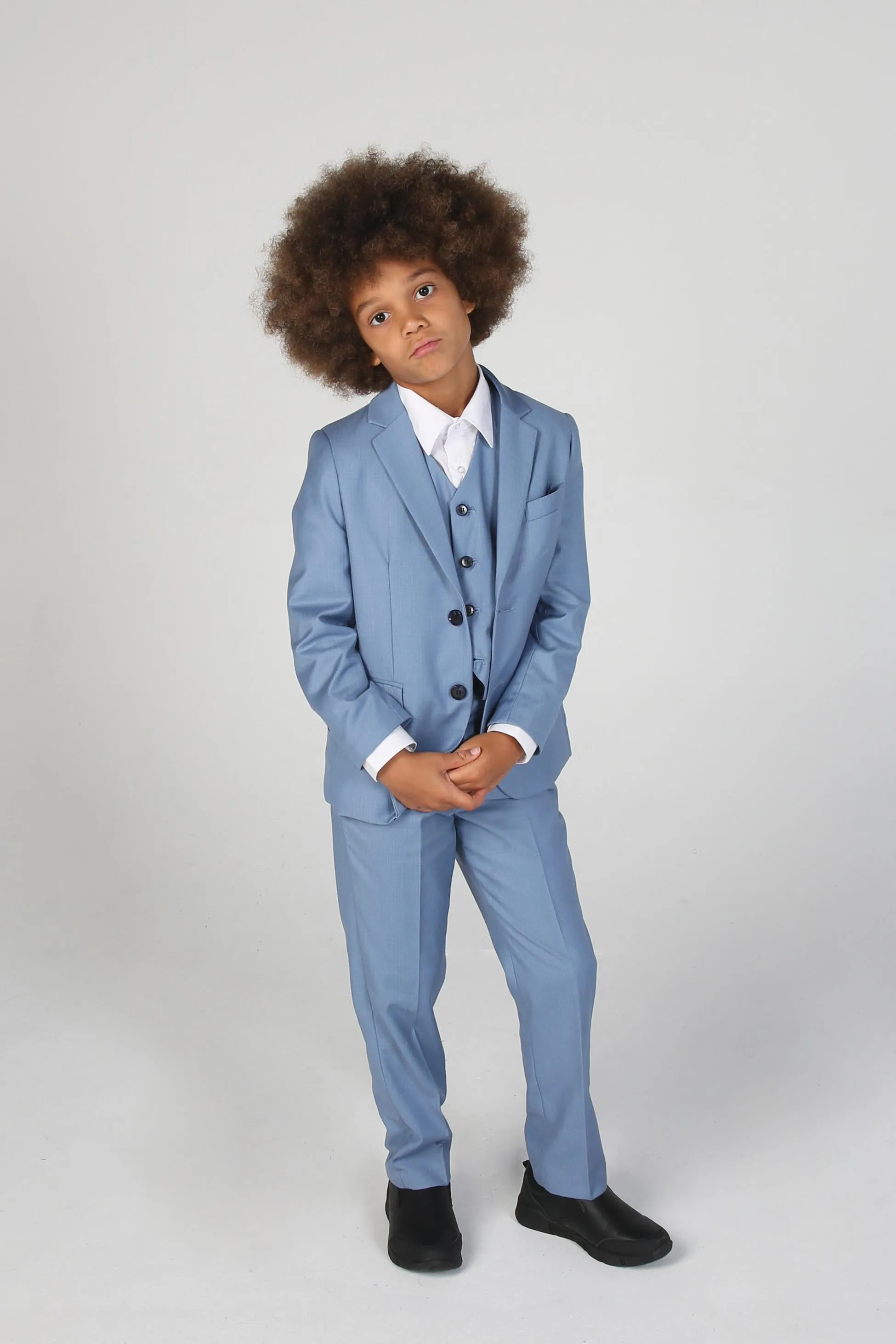 Boys Tailored Fit Suit Set In Sky Blue - Charles - Blue