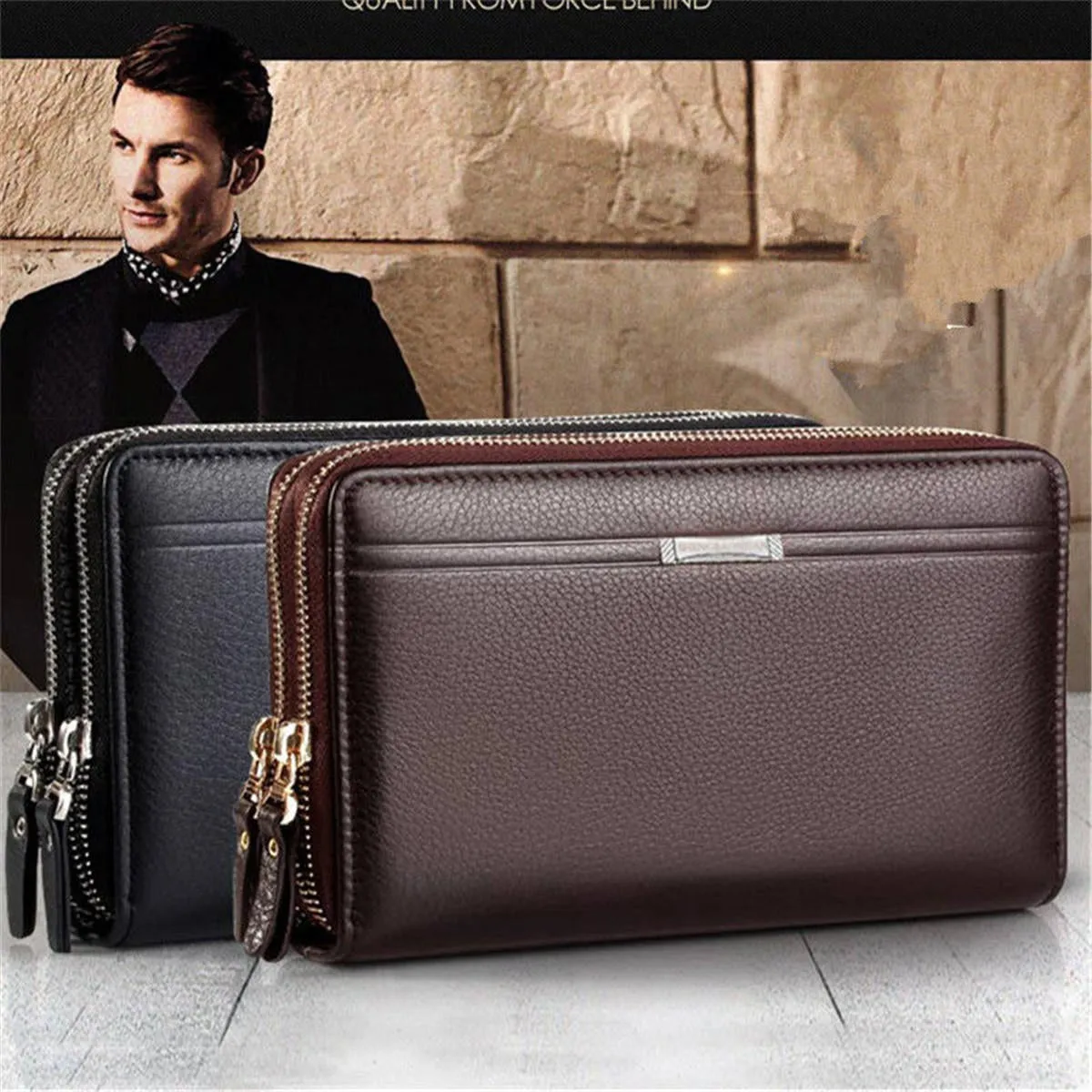 Business Men Leather Clutches Bag Handbag Wallet Purse Mobile Phone Card