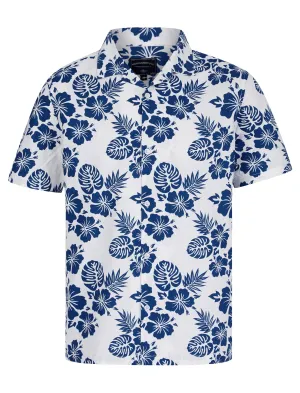 Chambal Floral Print Short Sleeve Open Collar Hawaiian Shirt in Bright White - Tokyo Laundry