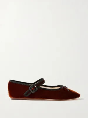 Chiara grosgrain-trimmed velvet Mary Jane ballet flats