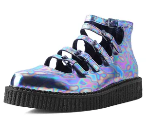 Chrome Oil Slick 5-Strap Pointed Mary Jane Creeper