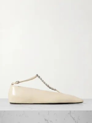 Crystal-embellished leather ballet flats