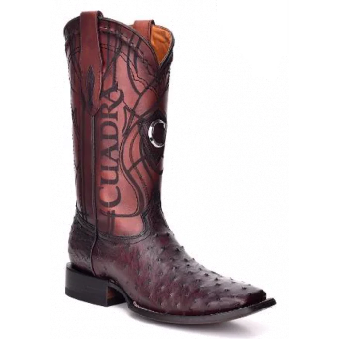 CUADRA MEN'S OSTRICH WIDE SQUARE TOE RODEO COWBOY BOOTS - 3Z1OA1 - Black Cherry