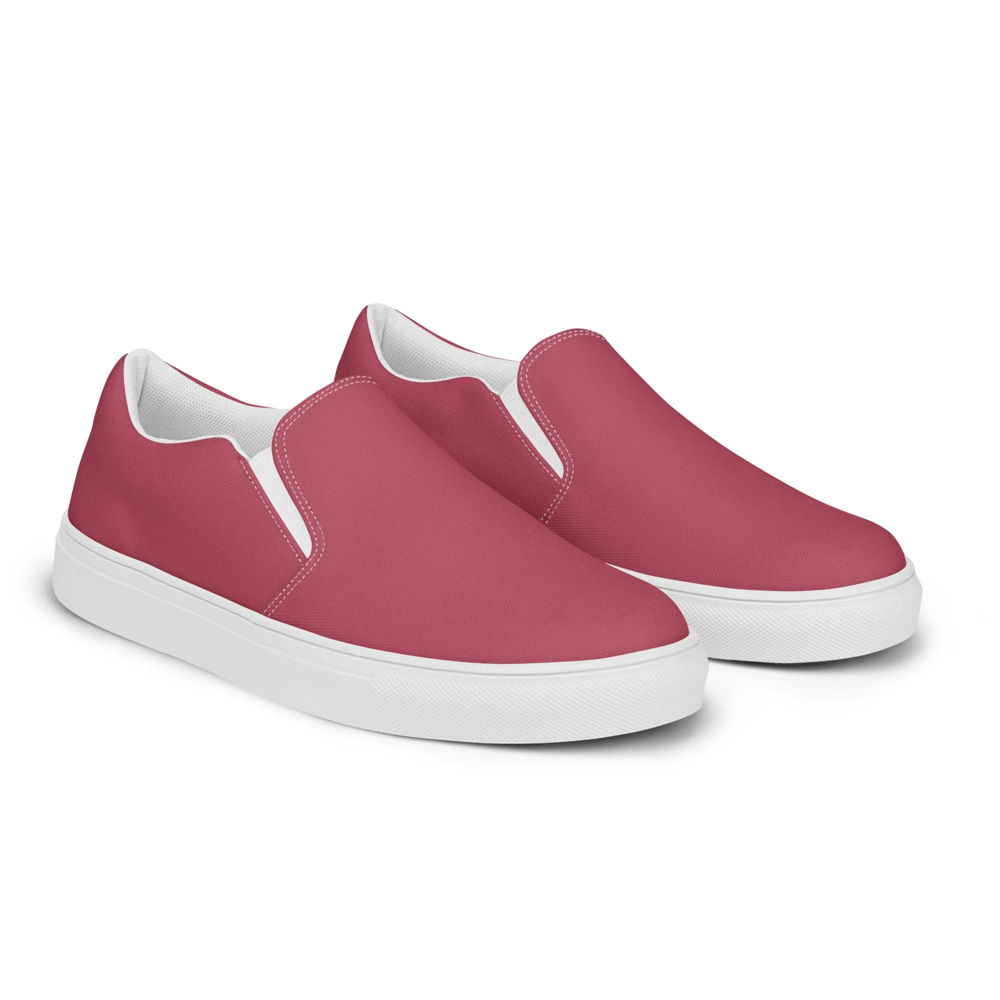 Dark Pink Men's Slip Ons, Solid Pink Color Best Casual Breathable Men’s Slip-on Canvas Shoes (US Size: 5-13)