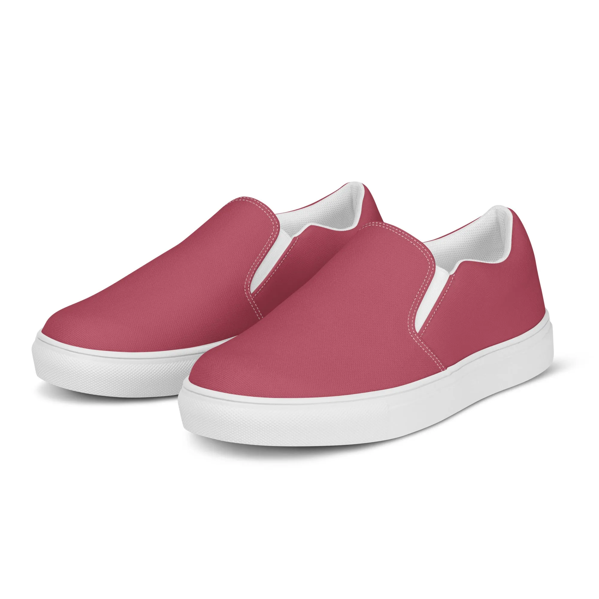 Dark Pink Men's Slip Ons, Solid Pink Color Best Casual Breathable Men’s Slip-on Canvas Shoes (US Size: 5-13)