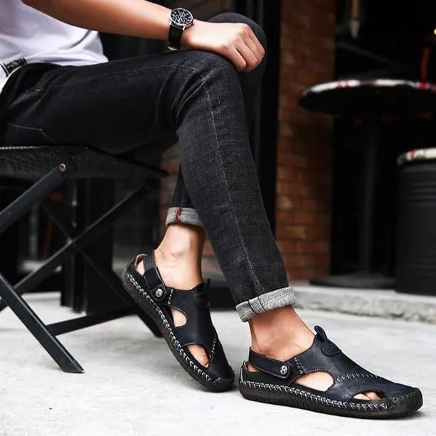 Darren - Men Leather Sandals Summer Non-slip Breathable Slip on