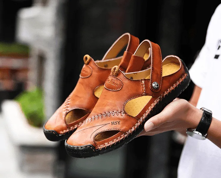 Darren - Men Leather Sandals Summer Non-slip Breathable Slip on