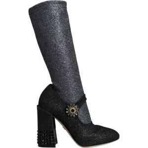 Dolce & Gabbana Black Crystal Mary Janes Booties Shoes