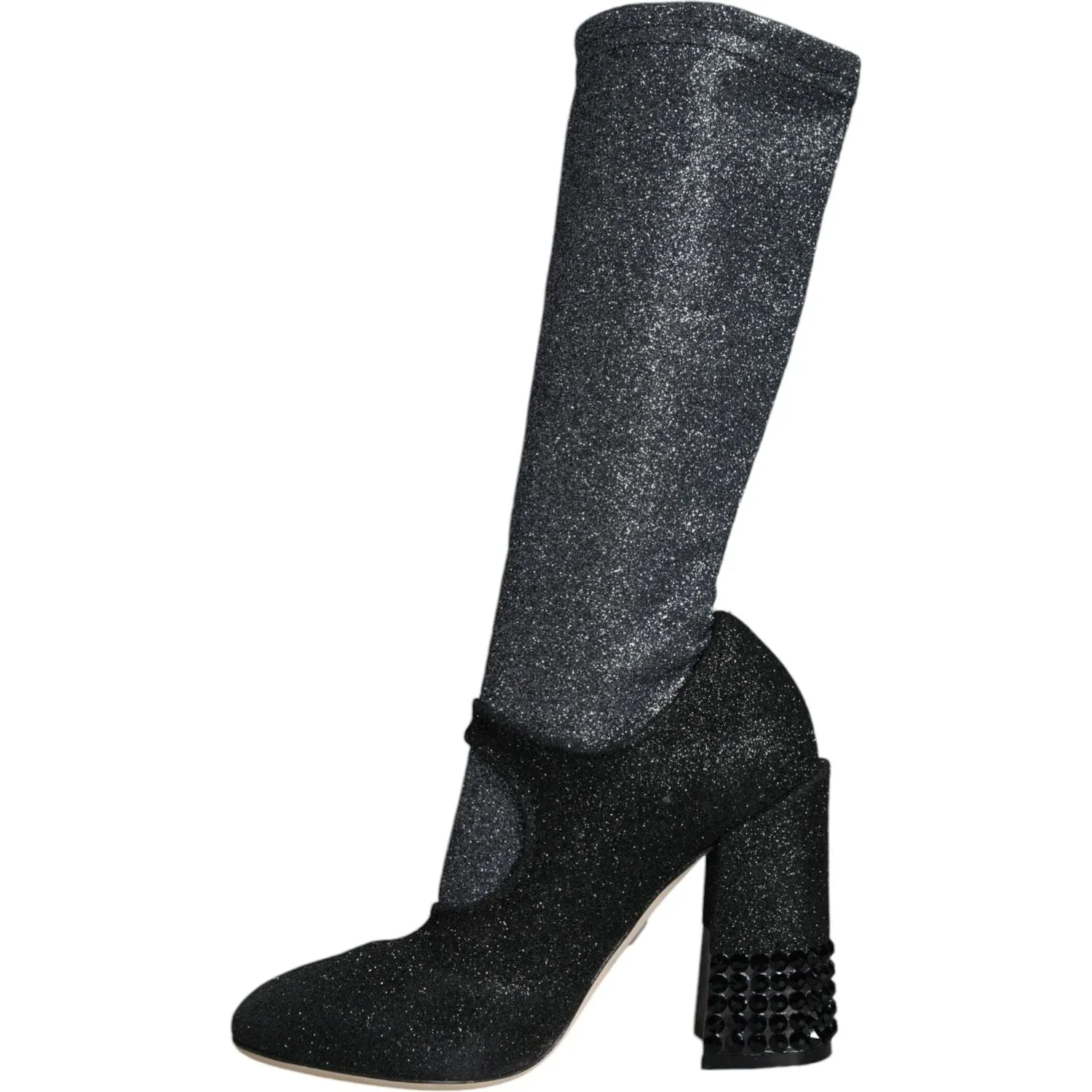 Dolce & Gabbana Black Crystal Mary Janes Booties Shoes