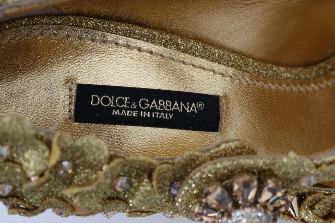 Dolce & Gabbana Gold Floral Crystal Mary Janes Pumps