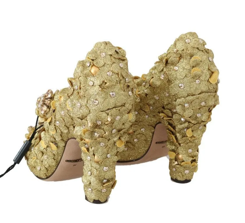 Dolce & Gabbana Gold Floral Crystal Mary Janes Pumps